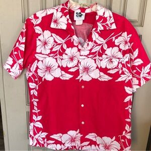 Vintage Hilo Hattie Hawaiian Shirt Red/White Hibiscus Collar Button Down Pretty